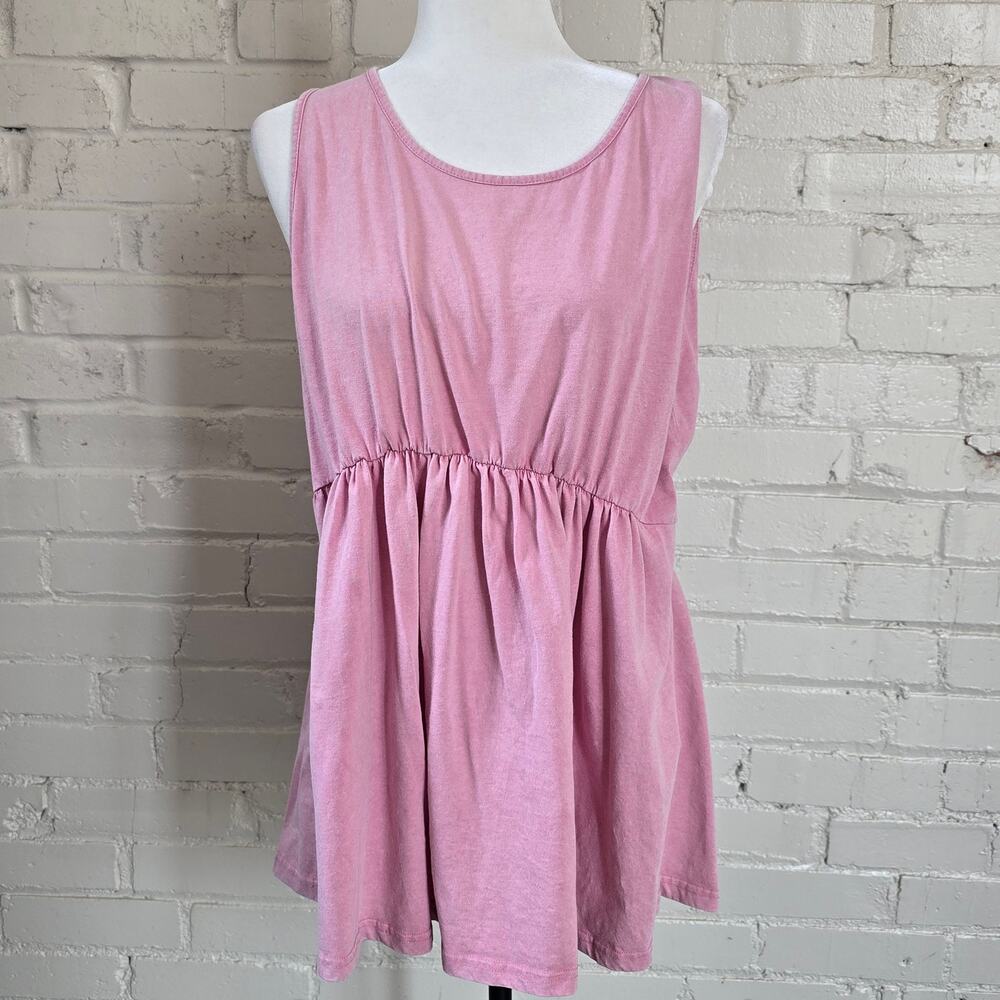 ​Chic Soul Size 1XL Pink Wash Babydoll Tank Top Empire Waist Peplum & Sleeveless
